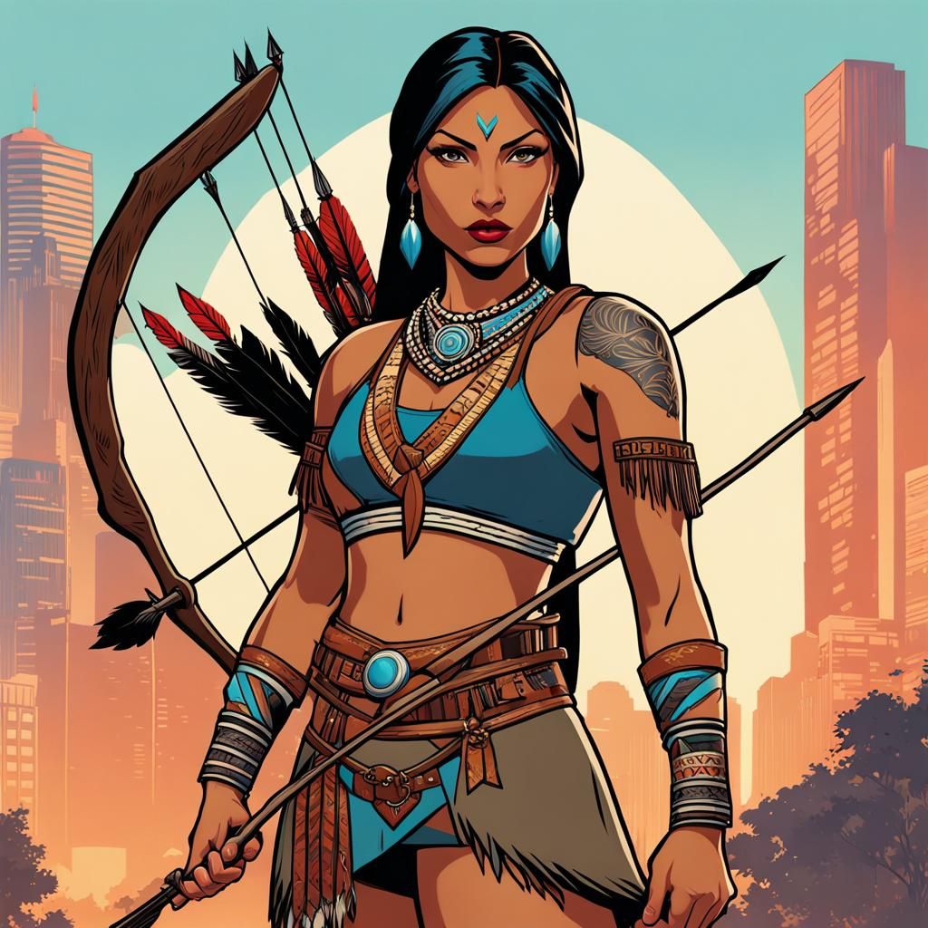 Pocahontas as Modern Warrior in Anime Style