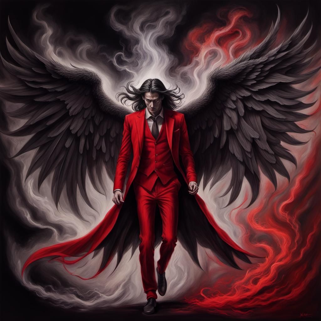 Dramatic Charcoal Drawing of Lucifer with Wings