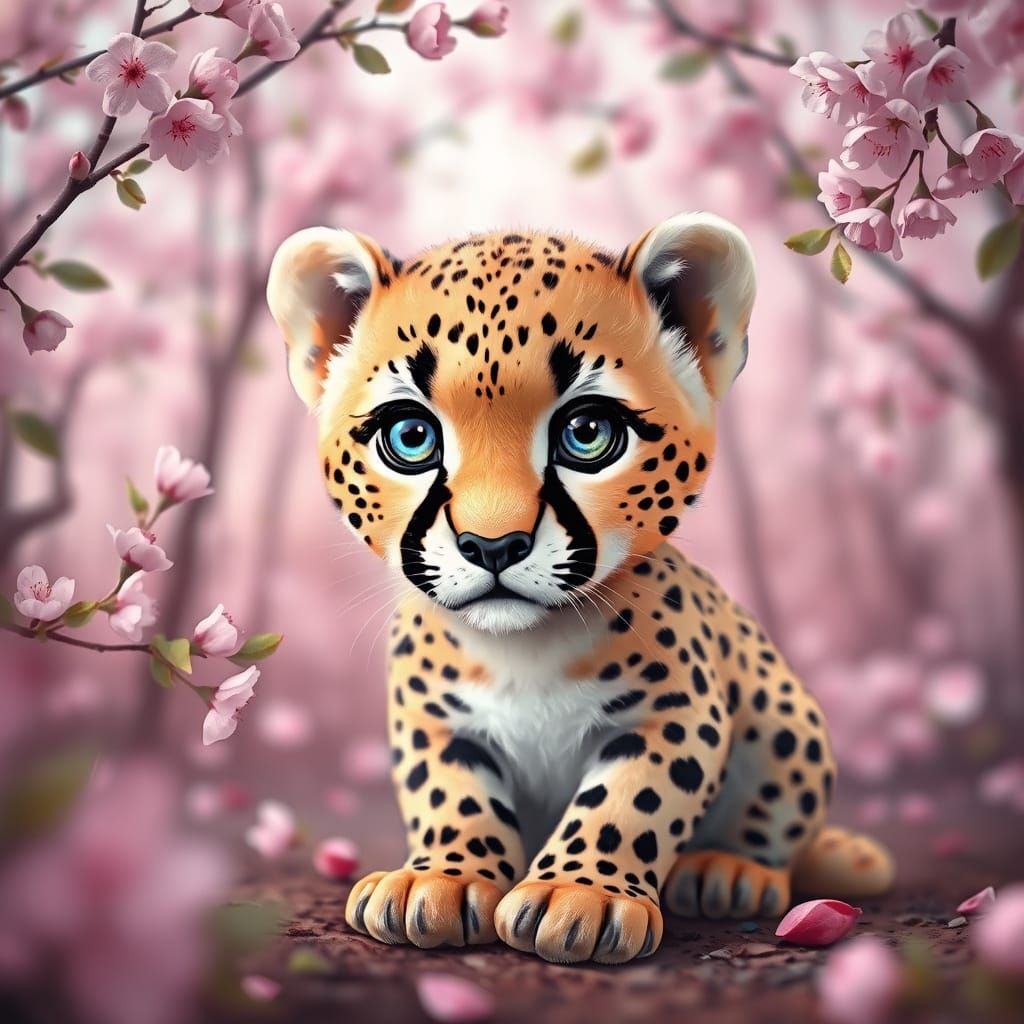 Cheetah in Cherry Blossom Forest