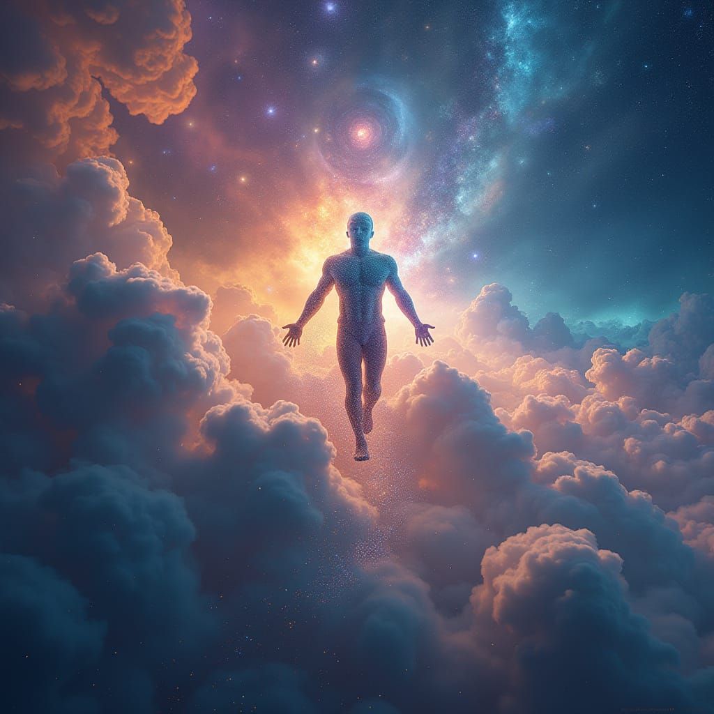 Stardust Man in Kaleidoscopic Universe, Fantasy Concept Art