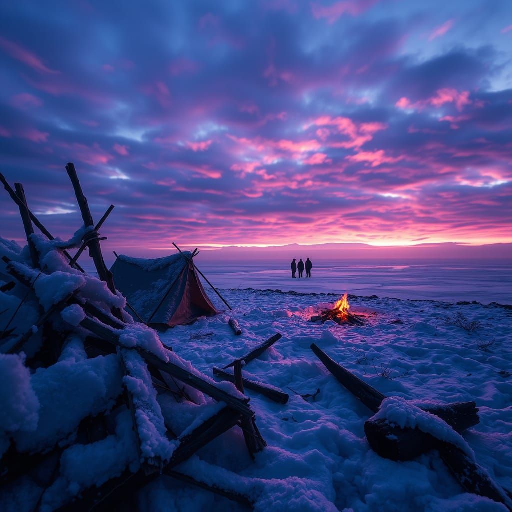 Evening. Winter camp