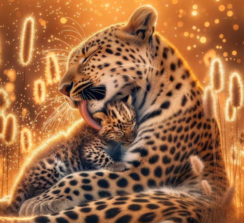 Leopard Mother and Cub in Golden Light