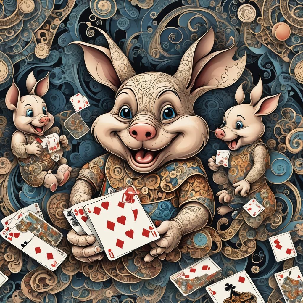 Porky Pig's Family Card Game with Abstract Elements