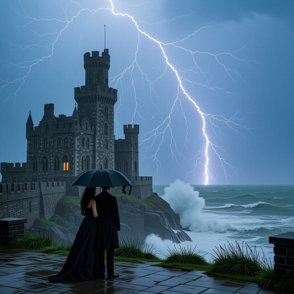 Gothic Castle Thunderstorm: A Cinematic Clifftop Scene