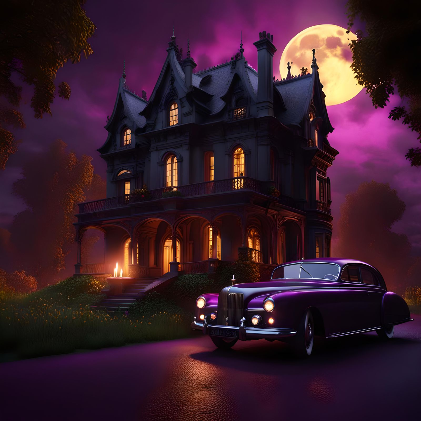 Ominous Gothic Mansion in Hyperrealistic Style