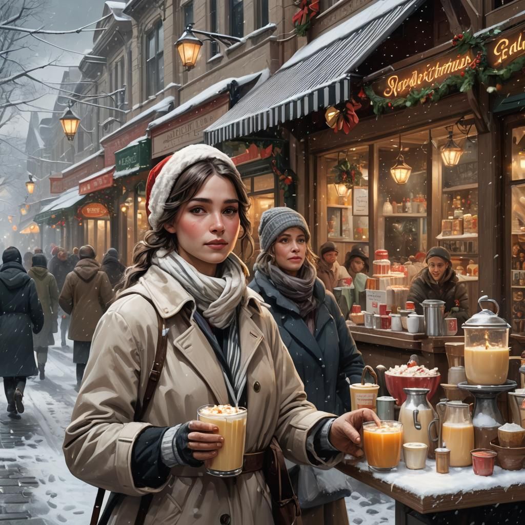 Nostalgic Christmas Main Street Portrait in Hyperdetailed St...