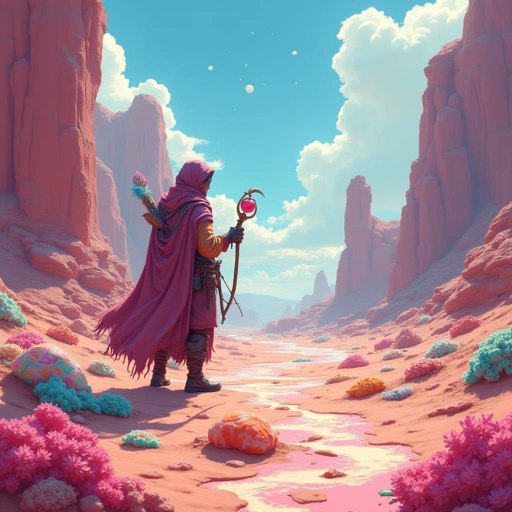 Whimsical Candy Desert Landscape in Postmodern Style