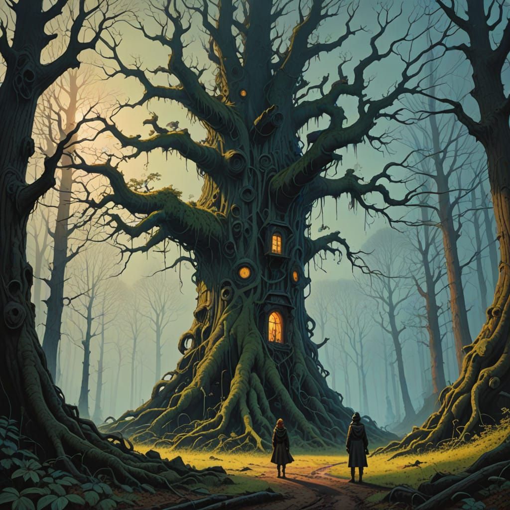 Mysterious Forest Silhouette in Dreamlike Atmosphere