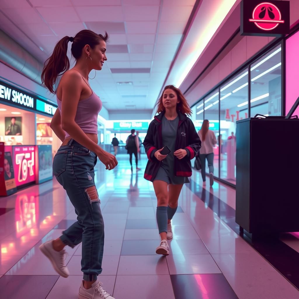 Hypnotized Person in Mall, Synthwave Style