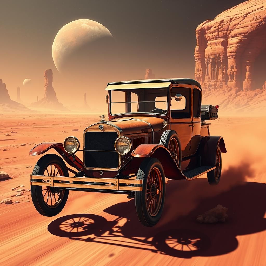 Model T Ford Touring Mars in Retro-Futuristic Style
