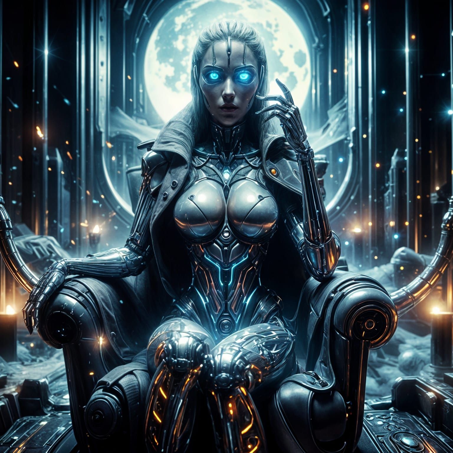 Cyborg Goddess Selene Reigns Supreme on Lunar Throne