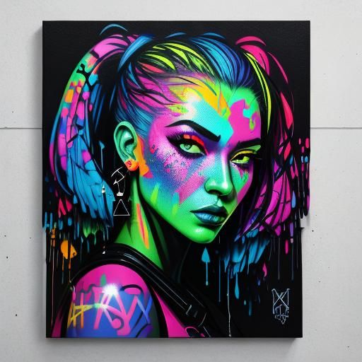 Girl in Neon Dots: Graffiti Street Art