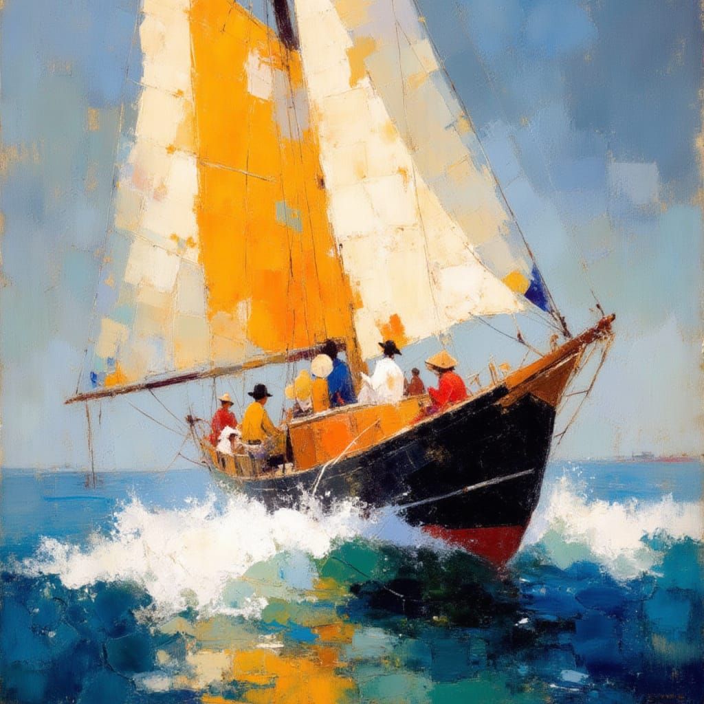Sailing on a Turquoise Ocean in Impressionist Style