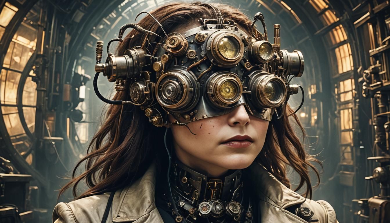 Cyberpunk Woman in Dark Science Lab