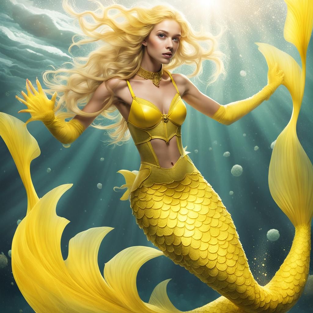 Bright Yellow Mermaid in Auroracore Style