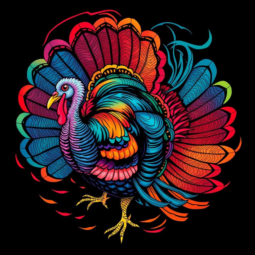Iridescent Rotating Turkey in Surrealist Style