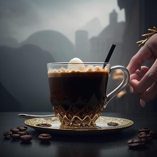 Child King Enjoys Coffee Dessert, Digital Matte Painting