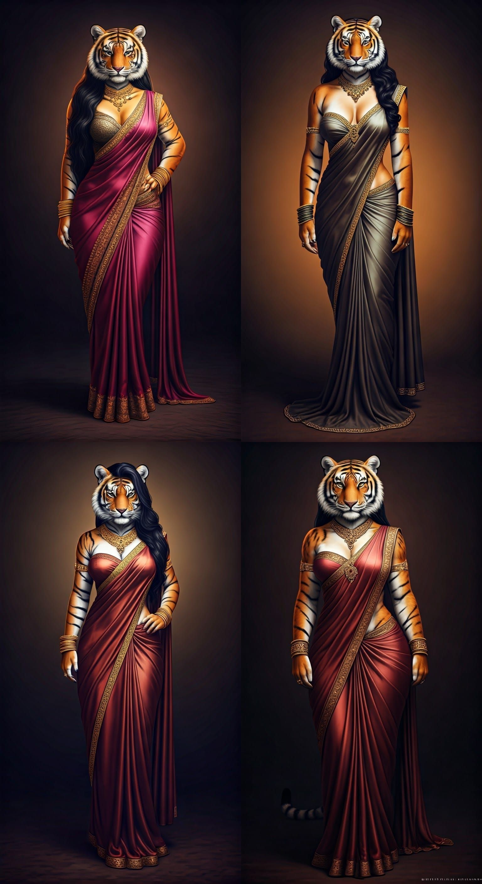 Anthropomorphic Tiger in Sari: Indian Realism Style