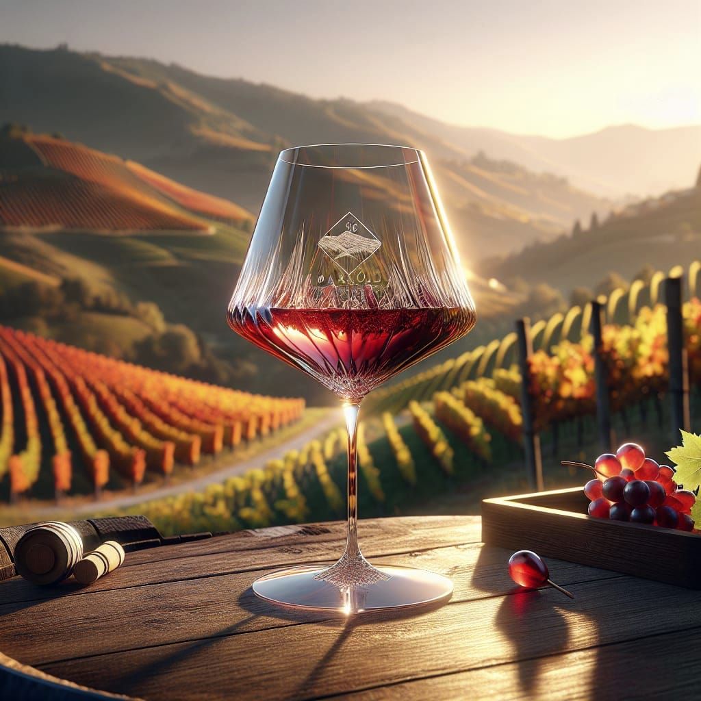 Nebbiolo Wine in Piedmont Vineyards, Photorealistic