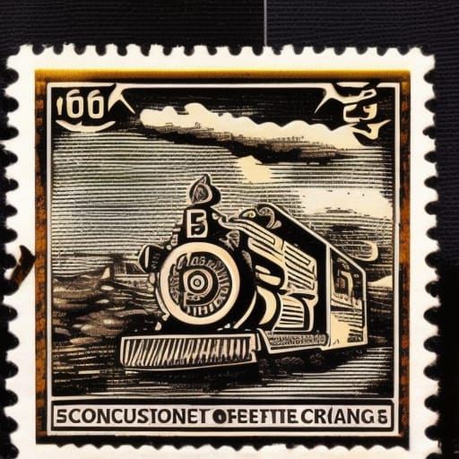 Steampunk Postal Stamp in Detailed Matte Painting