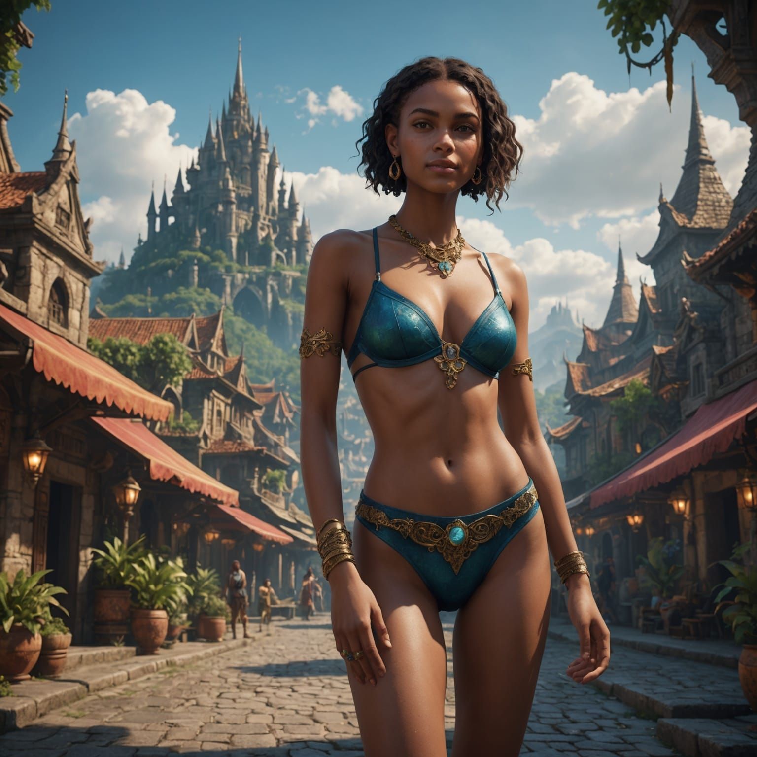 Young Woman in Tanga: Detailed Matte Painting