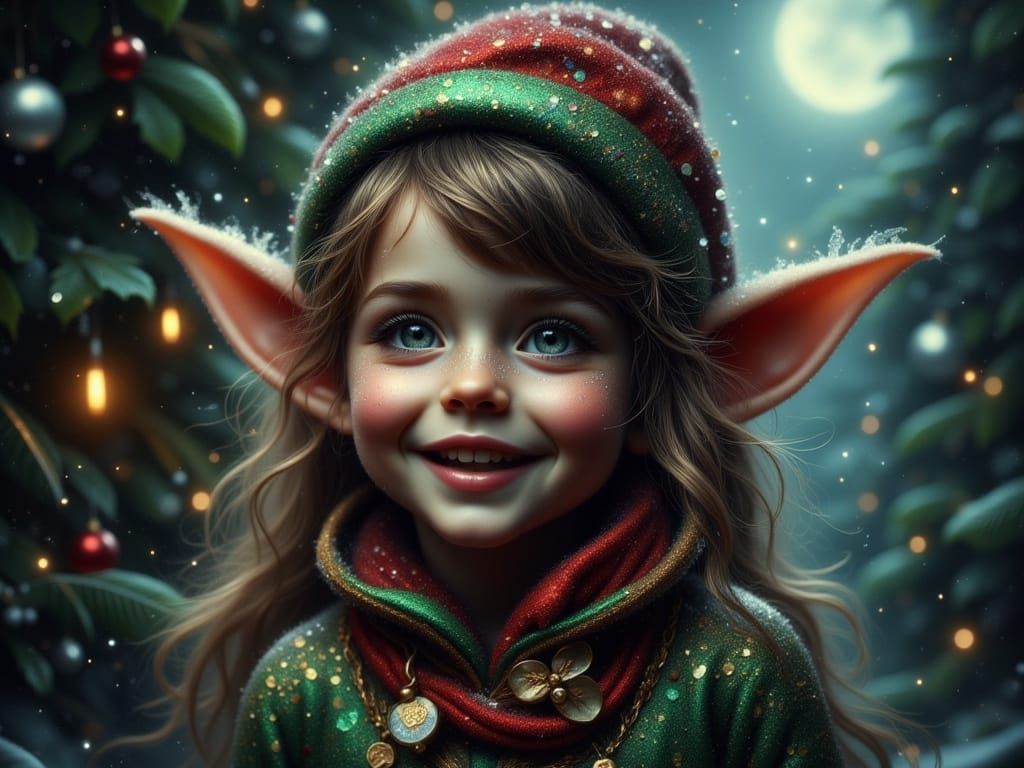 Hyperrealistic Christmas Elf with Mystical Glow
