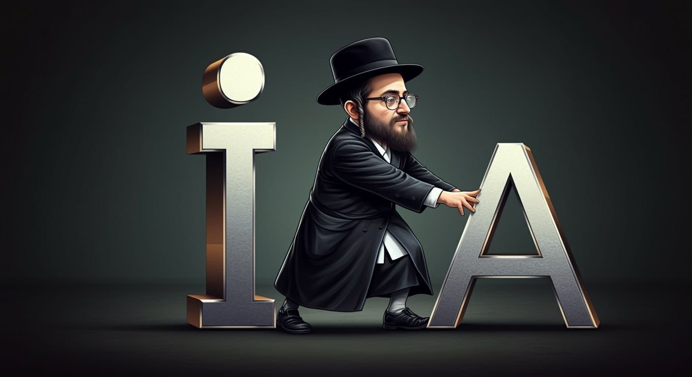 Hasidic Nerd Pushing 3D Letter in Digital Comic