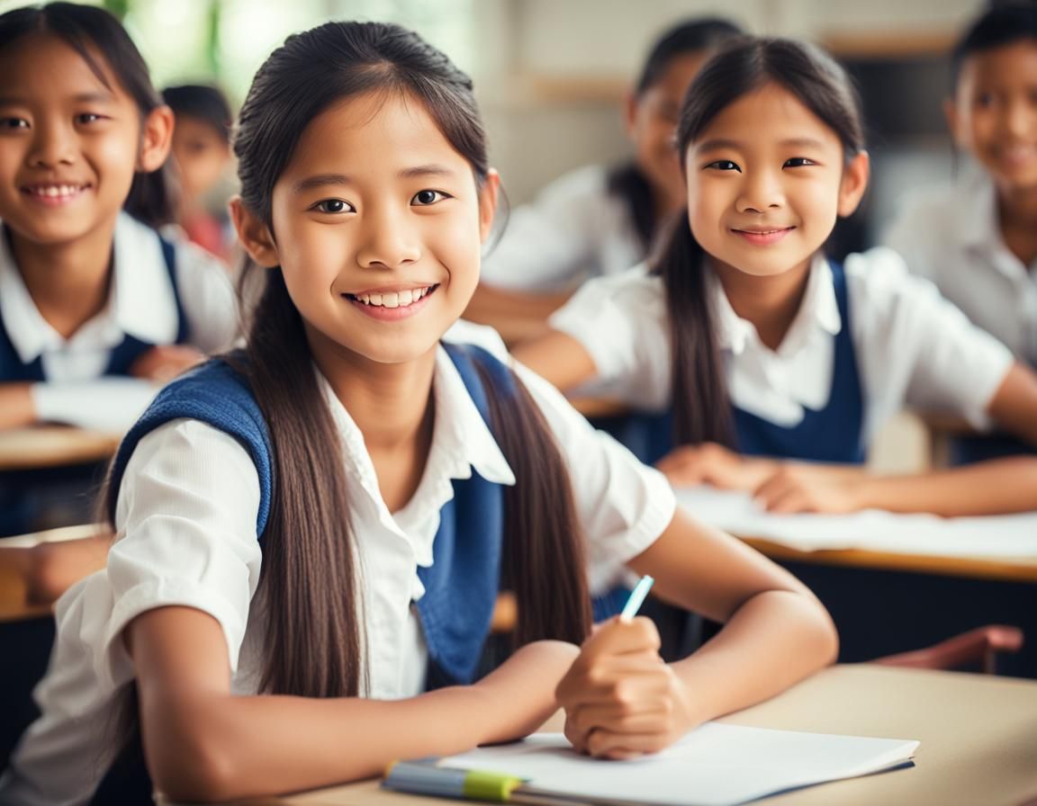 Friendly Teacher in Classroom: Professional Photography