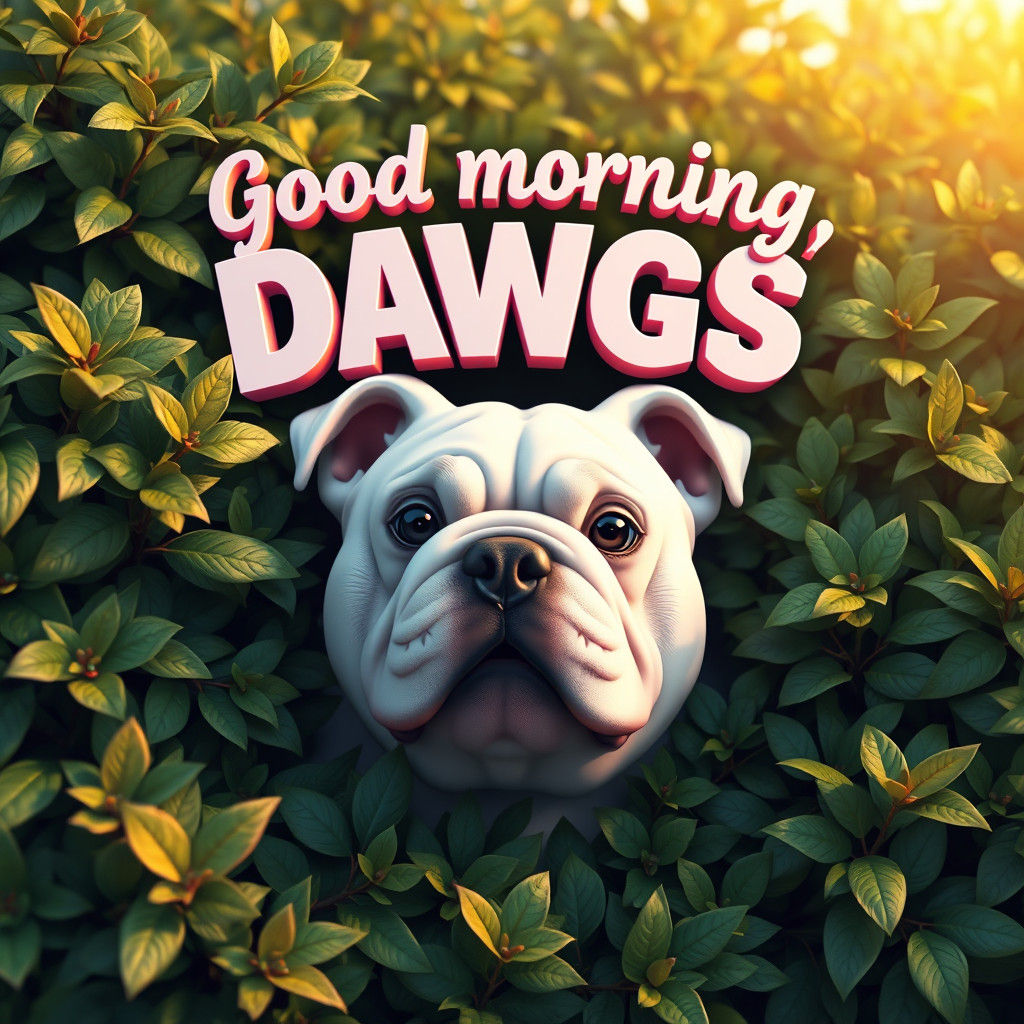 Georgia Bulldog Peeking Through Hedges in Anime Style