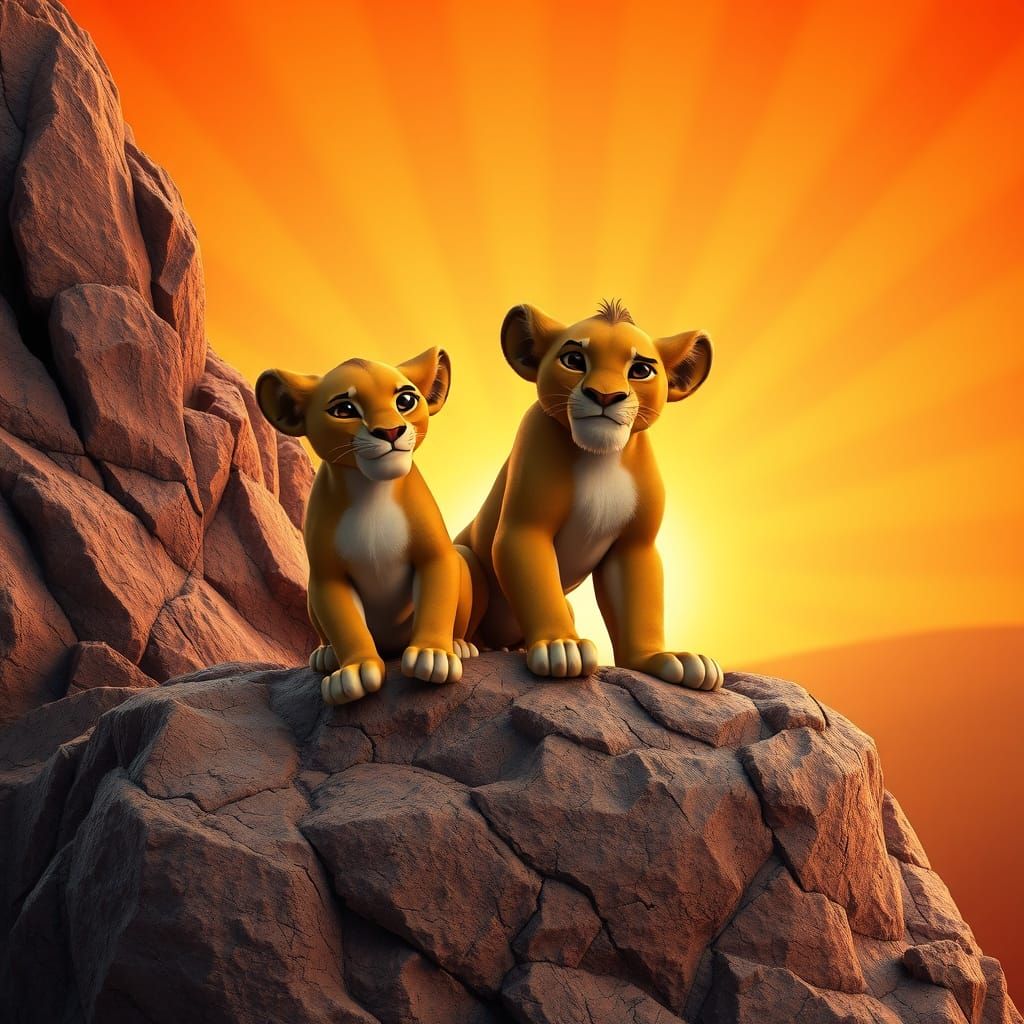 African Sunset Scene with Simba and Mufasa
