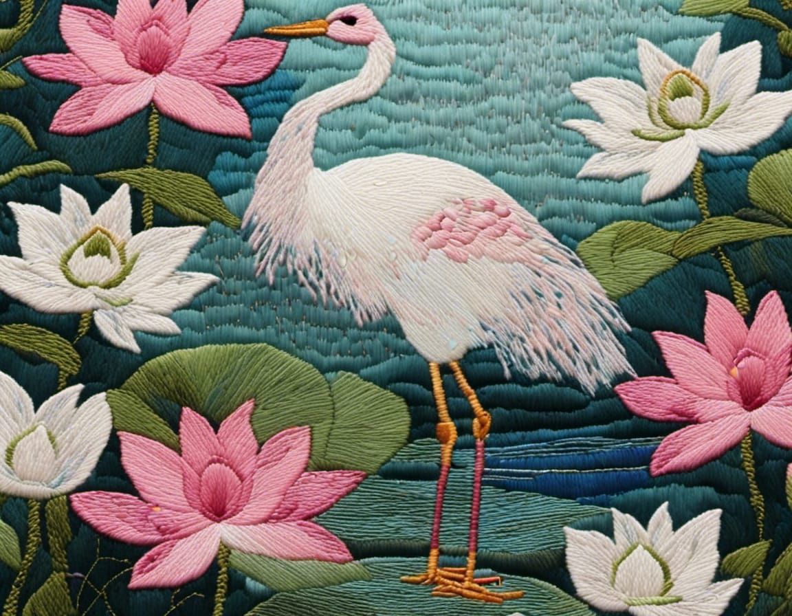 Embroidered crane