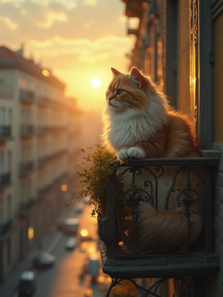 Majestic Persian Cat Savoring Balcony Breeze