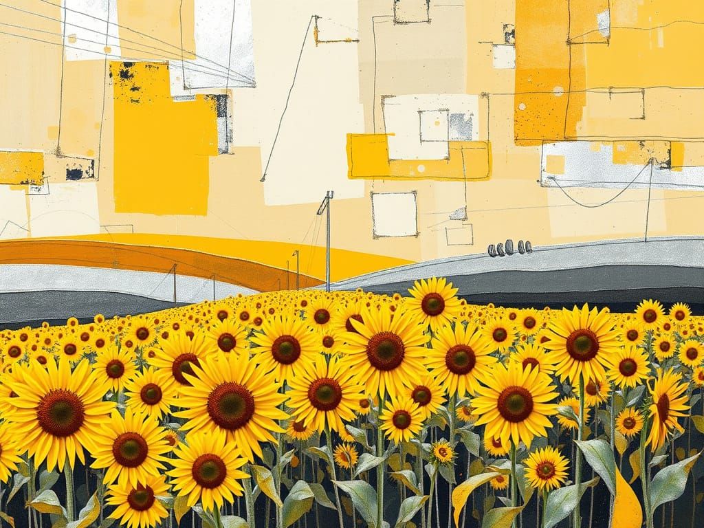 Surrealistic Geometric Sunflowers in Pastel Hues