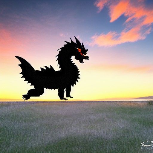Fluffy Black Dragon at Sunset