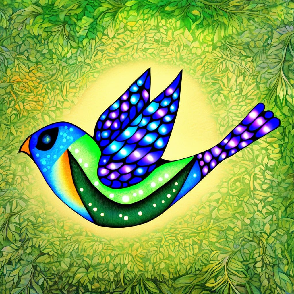 Dreamlike Bird in Whimsical Folk Art Style