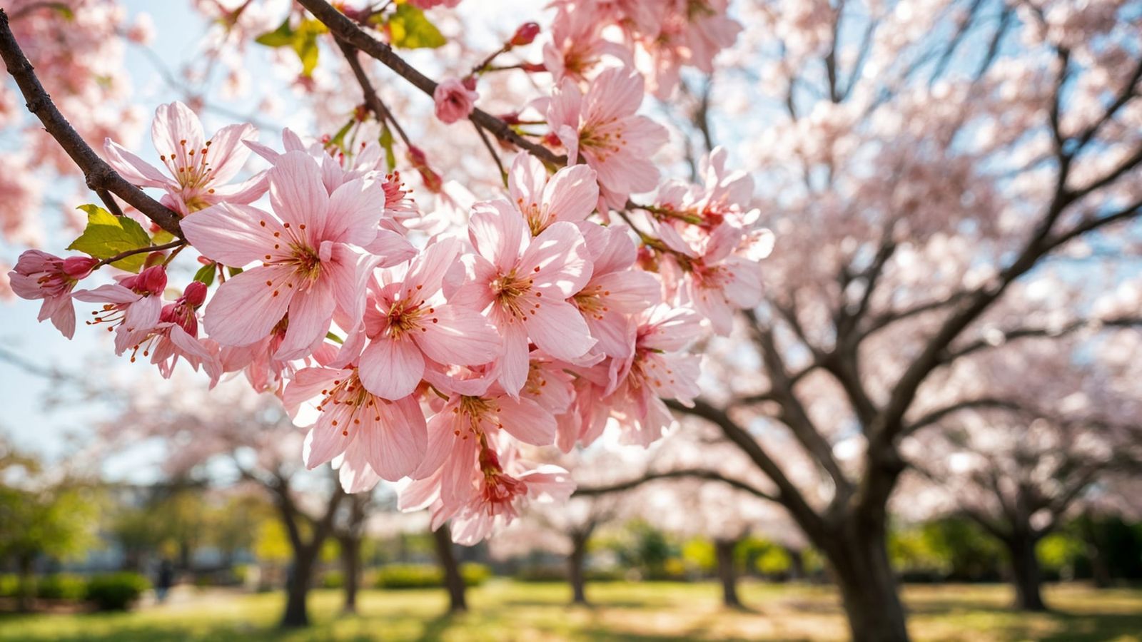 Vibrant Cherry Blossoms in Sunny Park
