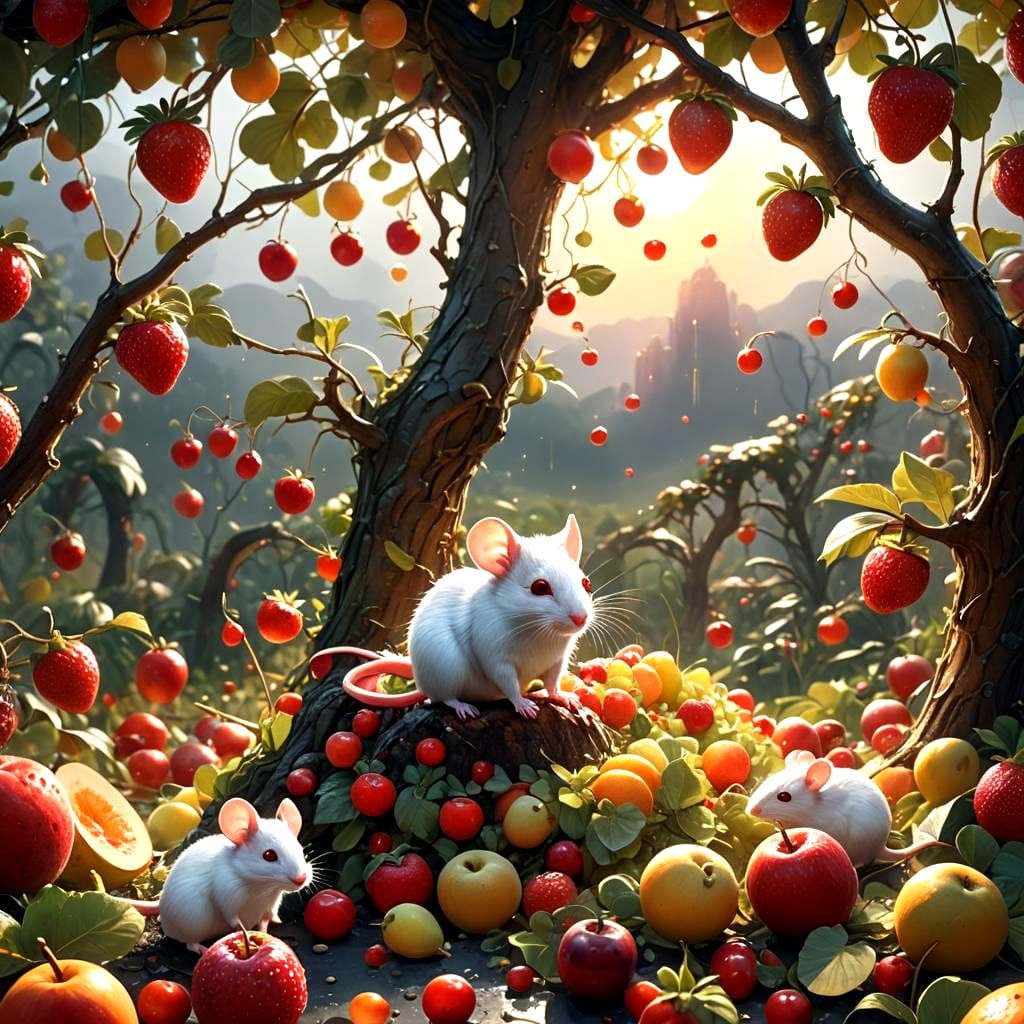 Mouse Enters Fruit Scene: Fantasy Concept Art