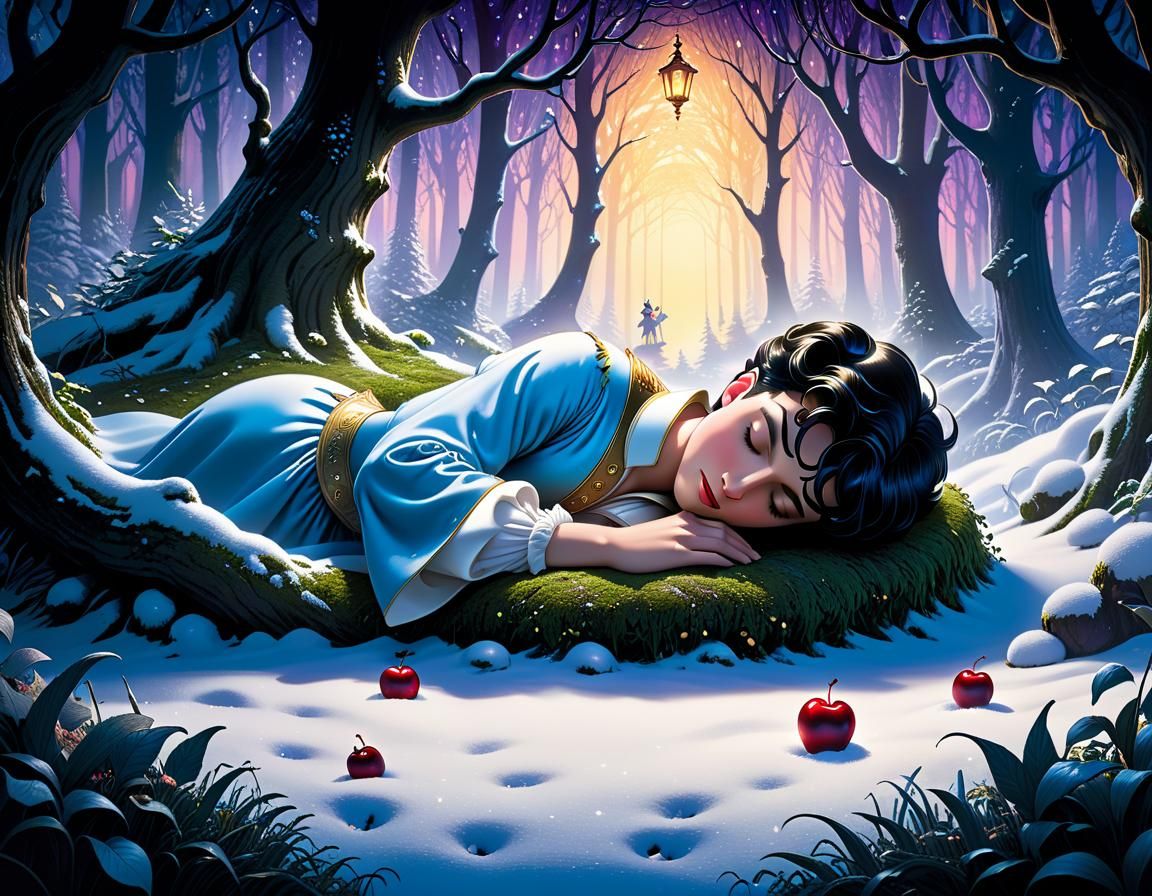 Prince Finds Sleeping Snow White: Pen and Ink