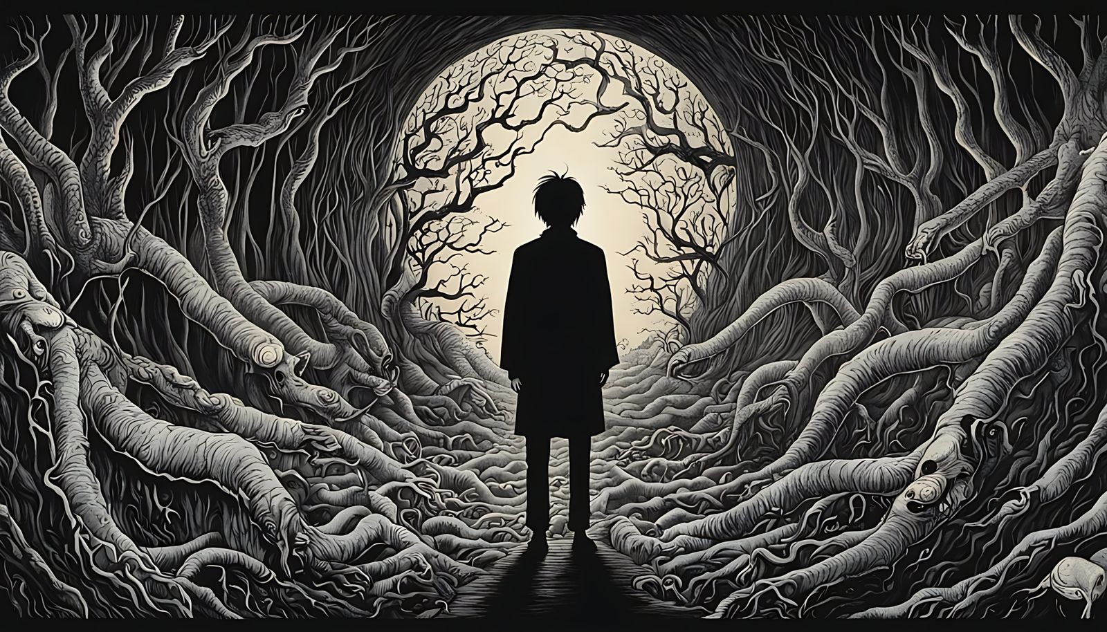 Evil Shadow Entity in a Desolate Landscape