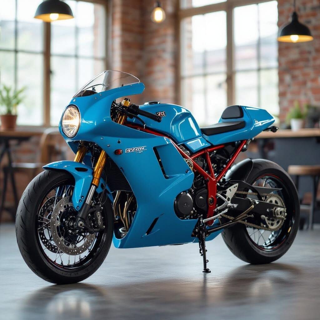 Blue Honda RVF400: Minimalist Cafe Racer Design