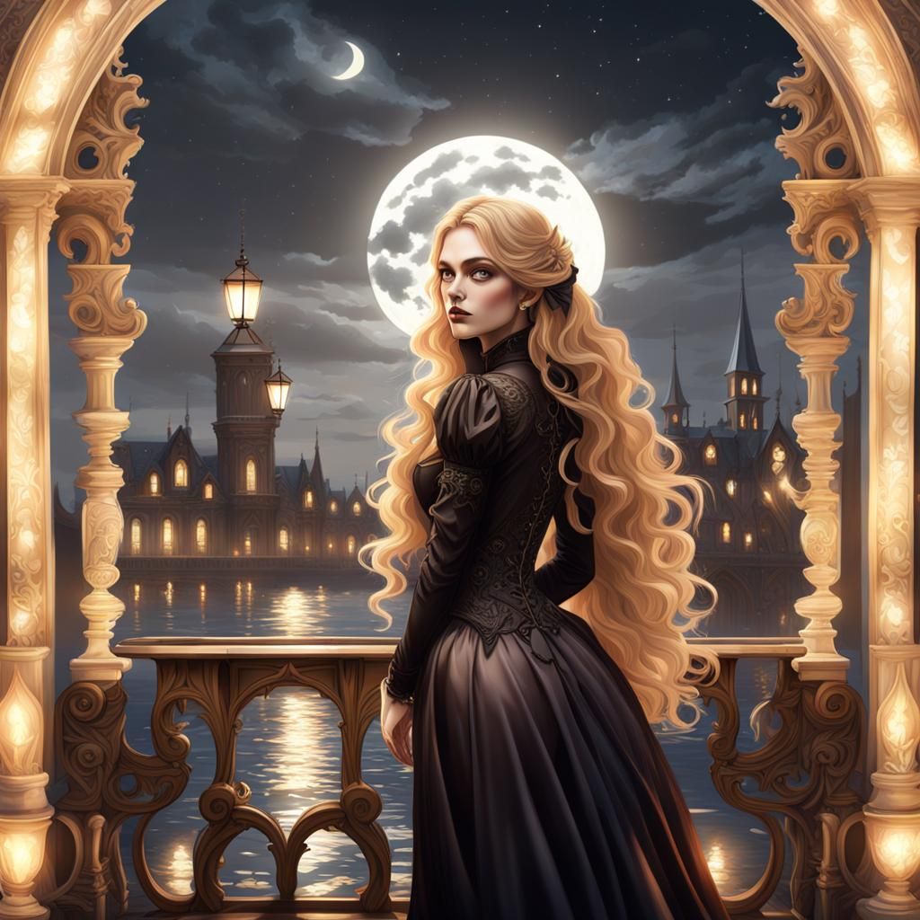 Gothic Victorian Beauty Under Moonlight