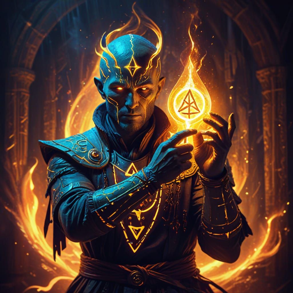 Mystical Thane with Glowing Aura Runes in Fauvist Style