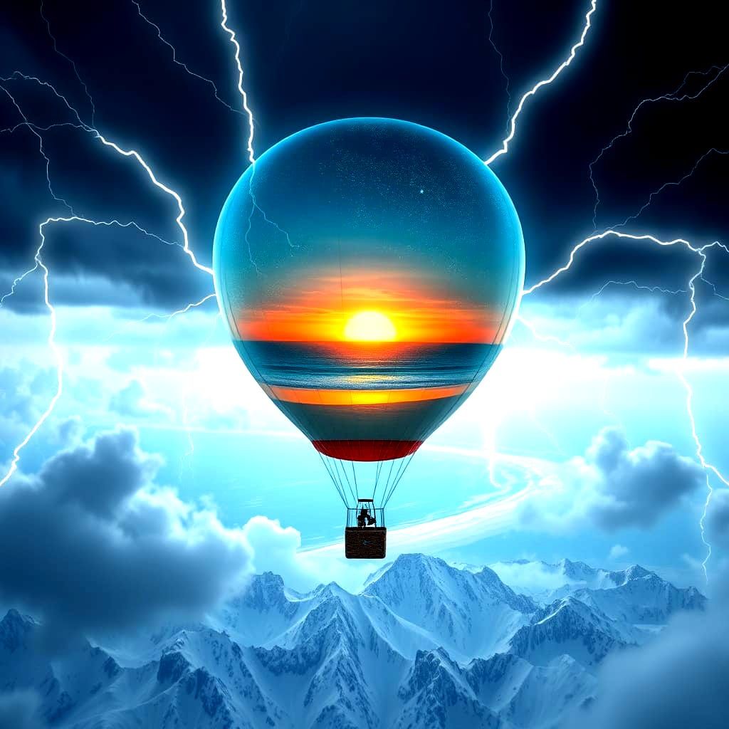 Floating Balloon Oasis Amidst Stormy Skies