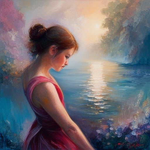 Textured Portrait with Aquarium Mosaics in Impasto Oil