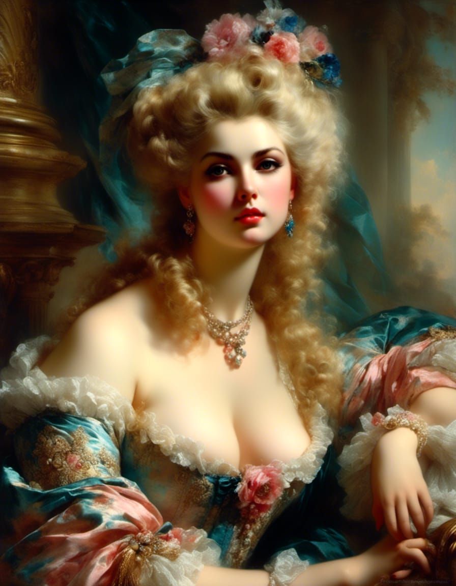 Seductive Blonde Beauty in Rococo Elegance