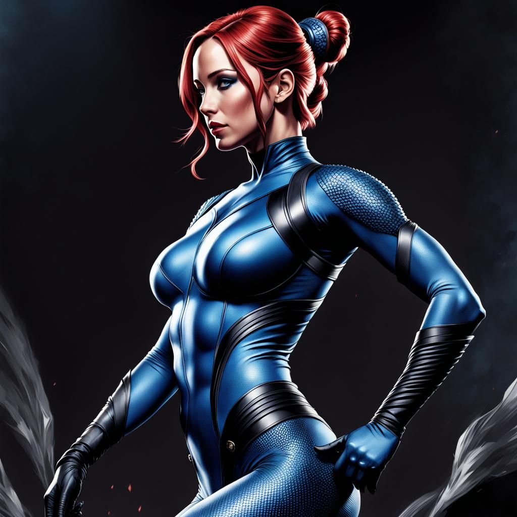 Mystique Sideview in Comic Book Art Style
