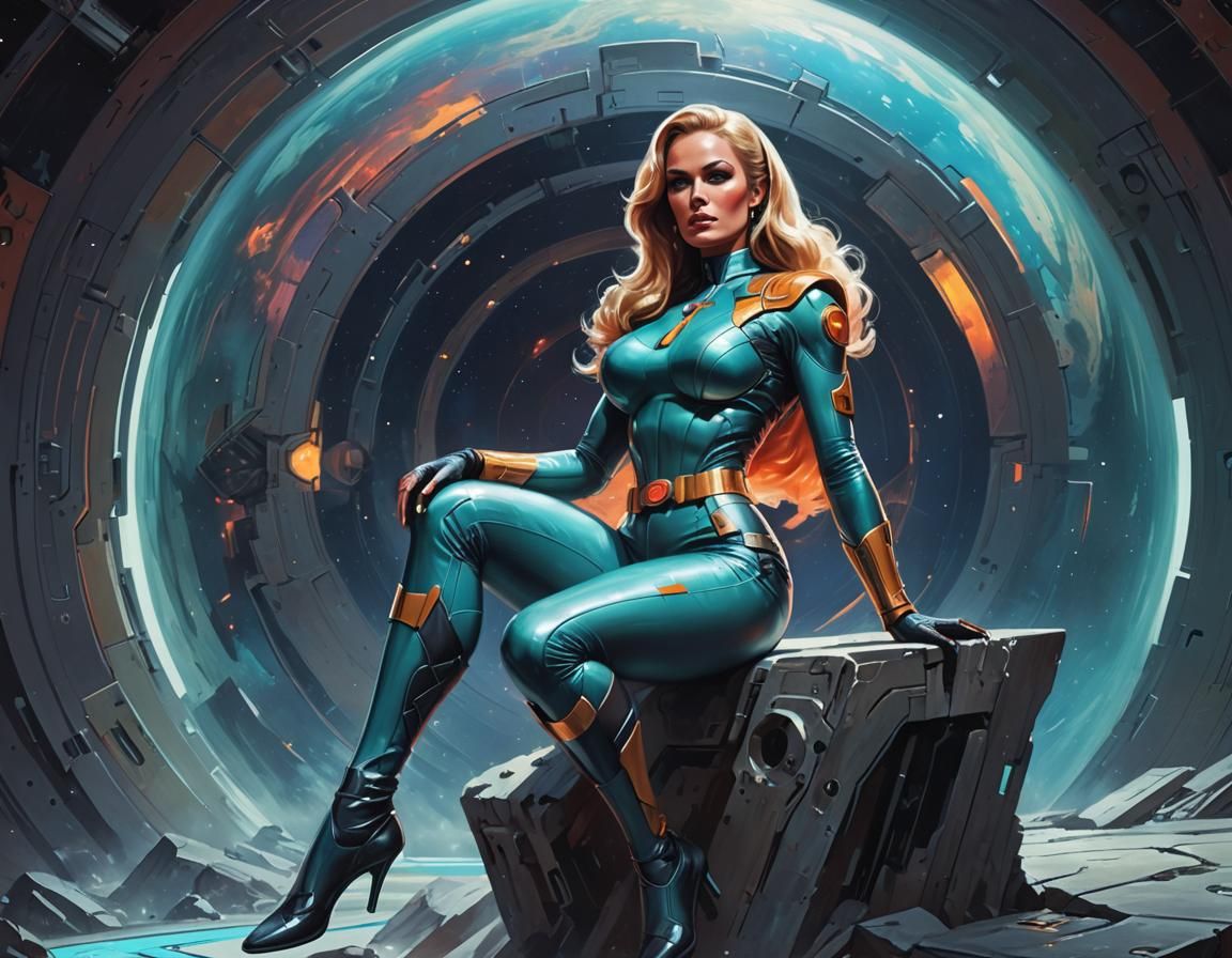 Solarpunk Spacewoman Portrait in Retrofuturist Style