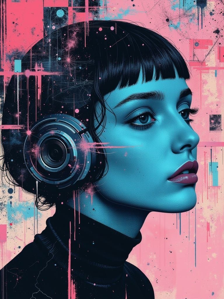 Gothic Woman Portrait in Abstract Digital Art