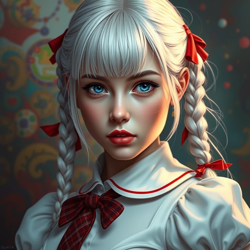 Lena in Elegant Red Tartan Attire