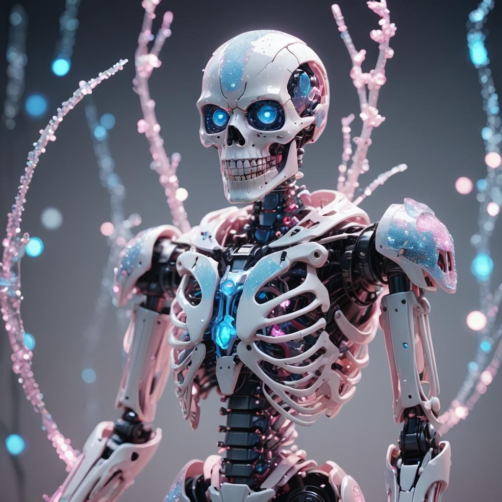 Bioluminescent Robot Skeleton in 3D Anime Style